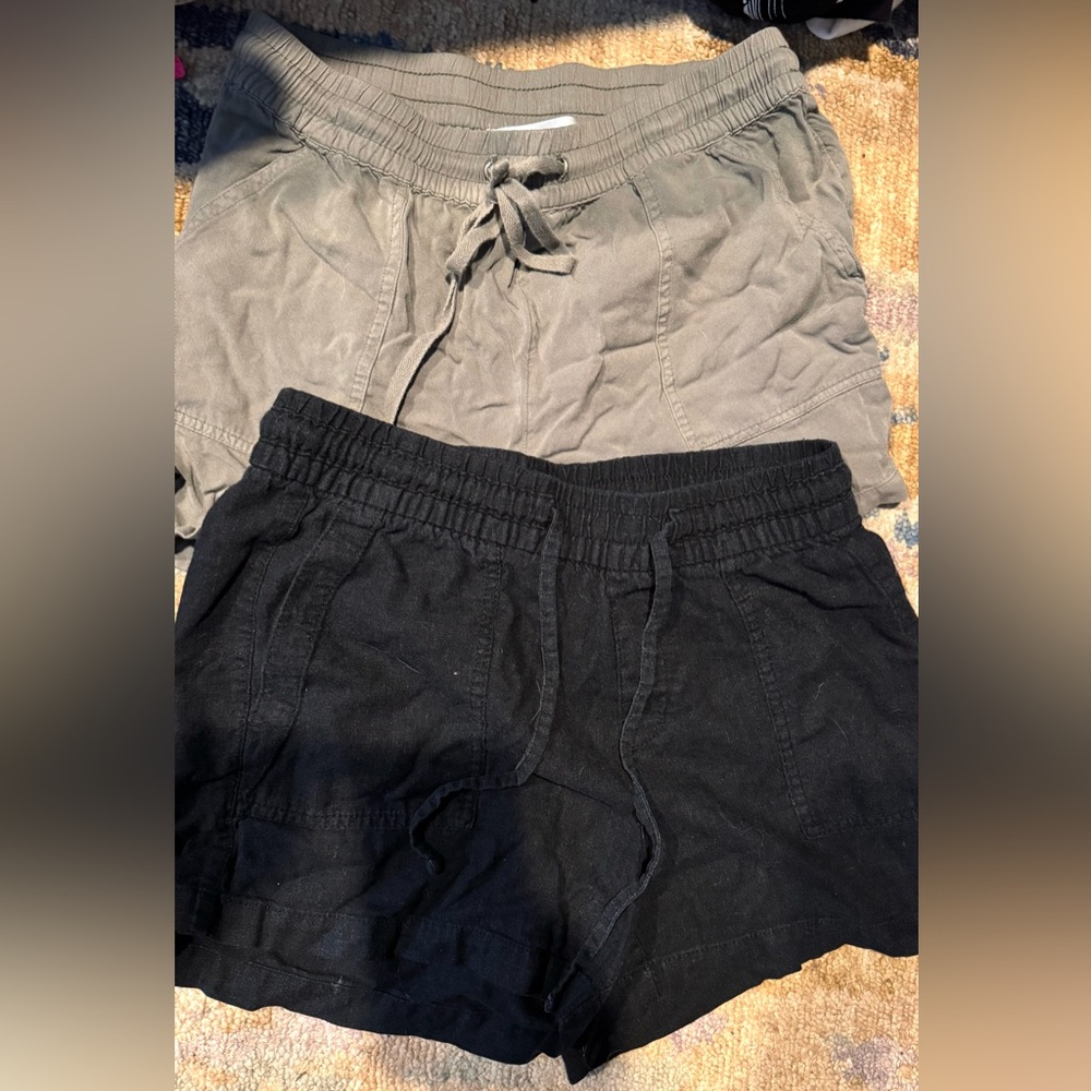 Gray and Black Casual Linen Shorts Set